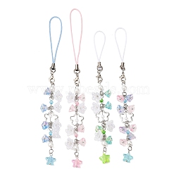 4Pcs Glass & Acrylic Mobile Straps, Flower & Star, Mixed Color, 17.5cm(HJEW-HS00013)