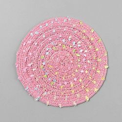 Handmade Knitting Cotton Cloth Fabric Coaster, Cup Mats, Flat Round, Flamingo, 118~120x2~2.5mm(AJEW-WH20067-004A)