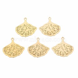 Rack Plating 201 Stainless Steel Pendants, Etched Metal Embellishments, Nickel Free, Gingko Leaf, Real 18K Gold Plated, 14.5x15x0.4mm, Hole: 1.2mm(STAS-T057-46G)