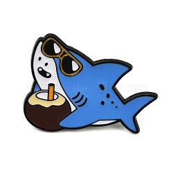 Ocean Animals Enamel Pins, Black Alloy Lapel Pin Backs for Backpack Clothes, Shark with Sunglasses & Coconut, 26x31.5mm(AL-CBA2F61-01F)