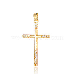 Brass Micro Pave Clear Cubic Zirconia Pendants, Cross Charms, Real 18K Gold Plated, 34x20x2.6mm(ZIRC-OY004-01G)