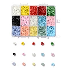 375G 15 Colors Glass Seed Beads, Opaque Colours, Round, Mixed Color, 12/0, 1.5~2.5x1.5~2mm, Hole: 0.5~1mm, 25g/color(SEED-JP0004-02-2mm)