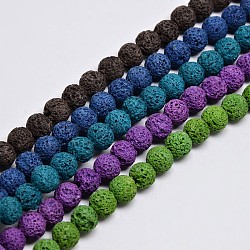 Natural Lava Rock Round Bead Strands, Dyed, Mixed Color, 8mm, Hole: 1mm, about 50pcs/strand, 15.7 inch(G-I124-8mm-M)