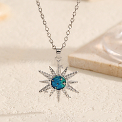 Brass Clear Zircon Droplet Star Pendant Necklaces, Fashionable and Versatile Glitter Blue Enamel Star Necklaces for Daily Wear, Silver, 17.32 inch(44cm)(KJ6814)