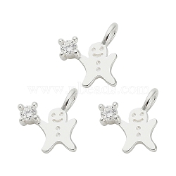 925 Sterling Silver Pave Clear Cubic Zirconia Christmas Gingerbread Man Charms, Silver, 12x11x2.5mm, Hole: 3x1.5mm(STER-Z104-01S)