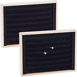 Wood Ring Display Boards, Covered by Velvet, Rectangle, Black, 24.1x18x3.1cm(RDIS-WH0009-007)