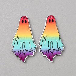 Halloween Printed Opaque Acrylic Pendants, Ghost Charm, Colorful, 45x24.5x2mm, Hole: 1.6mm(SACR-WH0006-23A)