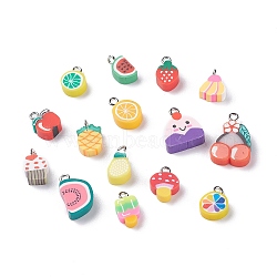 Handmade Polymer Clay Pendants and Beads, Mixed Shapes, Mixed Color, 7~22x8~14.5x3.5~5mm, Hole: 2mm, about 335pcs/250g(CLAY-XCP0001-10)