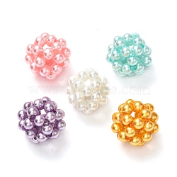Round Woven Beads, with Baking Painted Pearlized Glass Pearl Round Beads, Mixed Color, 17mm, Hole: 4mm(HY-JF-4MM-M1)