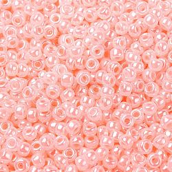 MIYUKI Round Rocailles Beads, Japanese Seed Beads, (RR517) Baby Pink Ceylon, 8/0, 3mm, Hole: 1mm, about 422~455pcs/10g(X-SEED-G008-RR0517)