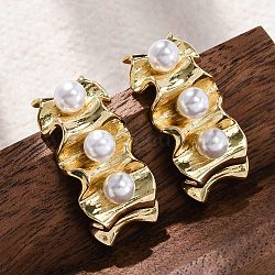 Brass Stud Earrings, with ABS Imitation Pearl, Lead Free & Cadmium Free, Long-Lasting Plated, Rack Plating, Round, Real 18K Gold Plated, 25x12mm(EJEW-R016-25G)