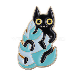 Cat with Plant Enamel Pin, Alloy Animal Brooch for Clothes Backpack, Dark Turquoise, 30x19.3mm(ANIM-PW0005-04F)