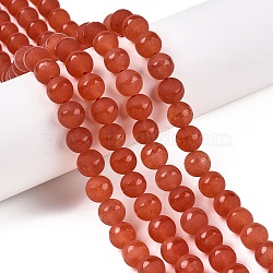 Frosted Natural White Jade Beads Strands, Dyed, Round, Tomato, 8x8mm, Hole: 1mm, about 48pcs/strand, 15.08''(38.3cm)(G-T138-8mm-209G)