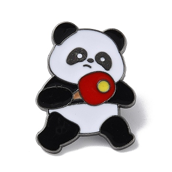 Sports Theme Panda Enamel Pins, Gunmetal Alloy Brooch for Backpack Clothes, Table Tennis, 28x21mm