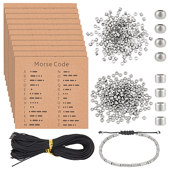 DIY Morse Code Theme Bracelet Maknig Kit, Including Round & Column 304 Stainless Steel Spacer Beads, Waxed Cotton Cord, Stainless Steel Color