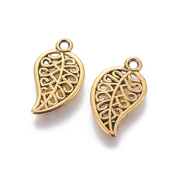 Tibetan Style Alloy Pendants, Cadmium Free & Nickel Free & Lead Free, Leaf, Antique Golden, 18x10x1mm, Hole: 1.5mm