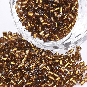 Grade A Glass Seed Beads, Hexagon(Two Cut), Silver Lined, Goldenrod, 1.5~2.5x1.5~2mm, Hole: 0.8mm, about 2100pcs/bag, 450g/bag