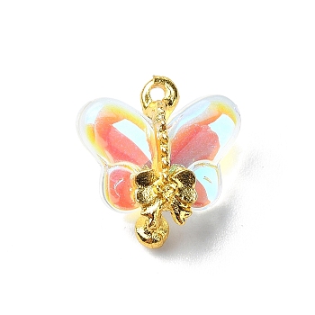 Glass Pendants, with Alloy Findings, Butterfly, Golden, Colorful, 15.5x14.5x7.5mm, Hole: 1.5mm