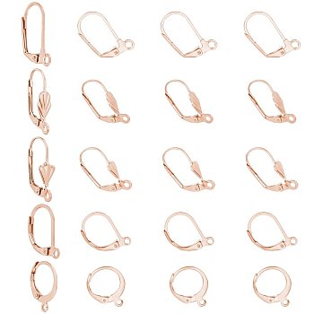 Elite 20Pcs 5 Style  Vacuum Plating 304 Stainless Steel Leverback Earring Findings, with Loop, Rose Gold, 14.5x12x2mm, Hole: 1mm, Pin: 0.8x1mm, 4pcs/style