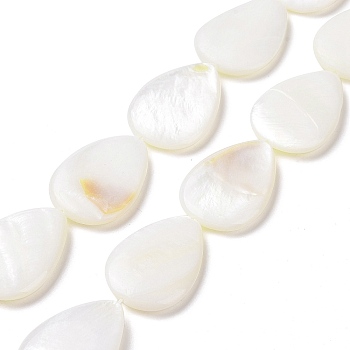 Natural Freshwater Shell Beads Strands, Flat Teardrop, White, 24~25x17~18x4mm, Hole: 1mm, about 16pcs/strand, 15.35 inch(39cm)