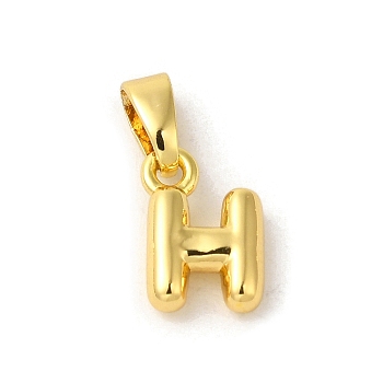Rack Plating Brass Charms, Real 18K Gold Plated, Long-Lasting Plated, Cadmium Free & Lead Free, Letter H, 9.5x6.5x2.5mm, Hole: 5x2.5mm
