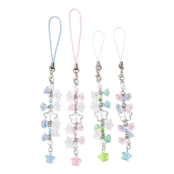 4Pcs Glass & Acrylic Mobile Straps, Flower & Star, Mixed Color, 17.5cm