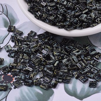 MIYUKI TILA Beads, Japanese Seed Beads, 2-Hole, (TL4511) Black Picasso, 5x5x1.9mm, Hole: 0.8mm, about 118pcs/10g