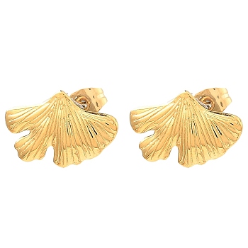 304 Stainless Steel Stud Earrings for Women, Ginkgo Leaf, Real 18K Gold Plated, 12x17mm