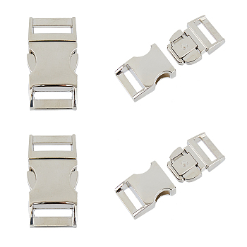 4Pcs Alloy Side Release Buckles, Survival Bracelet Clasps, Platinum, 39x20x10mm, Hole: 15x3.5mm