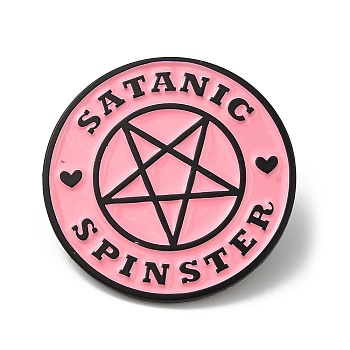 Magic Array Pentagram Enamel Pins, Black Alloy Brooch for Women's Backpack Clothes, Flat Round, Pink, 30x1.7mm