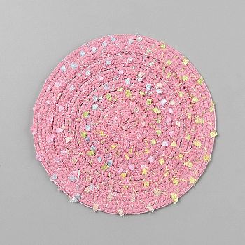 Handmade Knitting Cotton Cloth Fabric Coaster, Cup Mats, Flat Round, Flamingo, 118~120x2~2.5mm