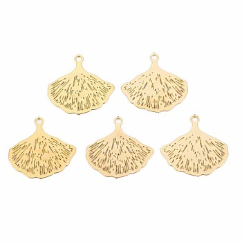Rack Plating 201 Stainless Steel Pendants, Etched Metal Embellishments, Nickel Free, Gingko Leaf, Real 18K Gold Plated, 14.5x15x0.4mm, Hole: 1.2mm