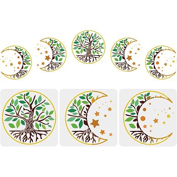 Plastic Drawing Painting Stencils Templates Sets, Square, Moon Phase Pattern, 30x30cm, 3 style/set