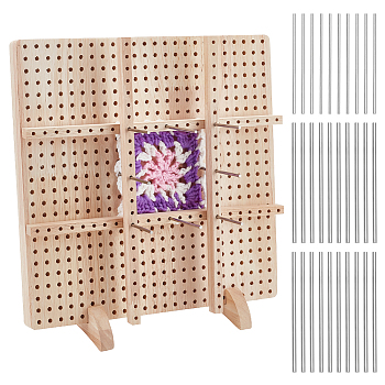 DIY Knitting Tool Sets, including 1 Set Rubber Wood Crochet Blocking Board, 20Pcs 304 Stainless Steel Bar, Stainless Steel Color, 12.3~28x1~28x0.8~2cm