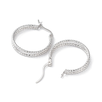 Rhodium Plated 925 Sterling Silver Hoop Earrings, Double Layer Rings, with S925 Stamp, Real Platinum Plated, 25x3x20.5mm
