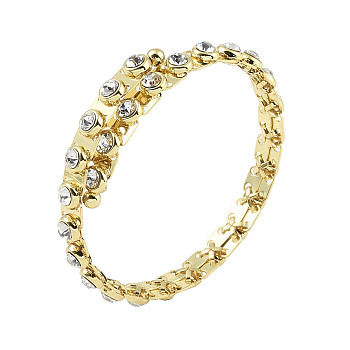 Brass Crystal Rhinestone Bangles for Women, Real 18K Gold Plated, 8-3/8 inch(21.2cm)