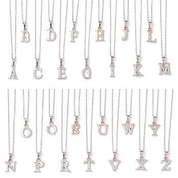 Alloy Rhinestone Letter Pendant Necklaces, 304 Stainless Steel Chain Necklaces for Women, Letter A~Z, 15.75 inch(40cm), 26pcs/set