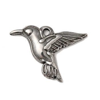 304 Stainless Steel Pendants, Bird Charms, Antique Silver, 18x26x3mm, Hole: 2mm