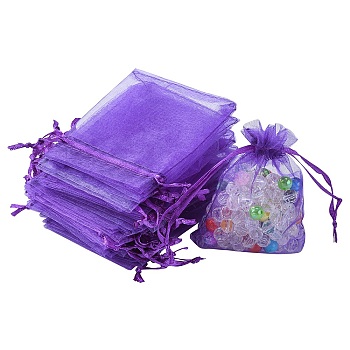 Organza Bags Jewellery Storage Pouches, Wedding Favour Party Mesh Drawstring Gift Bags, Blue Violet, 9x7cm