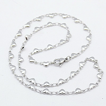 Cute Valentines Day Gift 304 Stainless Steel Necklaces Women Heart Link Chain Necklaces, with Lobster Claw Clasps, 17.7 inch(45cm)