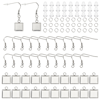 DICOSMETIC DIY Earrring Making Finding Kit, Including 304 Stainless Steel Pendant Cabochon Settings & Earring Hooks, Plastic Ear Nuts, Stainless Steel Color, 400Pcs/box