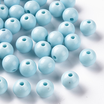 Opaque Acrylic Beads, Round, Sky Blue, 10x9mm, Hole: 2mm, about 940pcs/500g