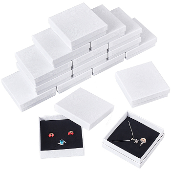 Texture Paper Jewelry Gift Boxes, with Sponge Mat Inside, Rectangle, White, 9.1x7x2.7cm, Inner Diameter: 6.5x8.6cm, Deep: 2.5cm, 20pcs/set