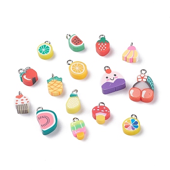 Handmade Polymer Clay Pendants and Beads, Mixed Shapes, Mixed Color, 7~22x8~14.5x3.5~5mm, Hole: 2mm, about 335pcs/250g