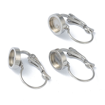 304 Stainless Steel Leverback Earring Findings, with Flat Round Trays Setting for Cabochon, Stainless Steel Color, Tray: 6mm, 18x8x12mm, Pin: 0.8mm