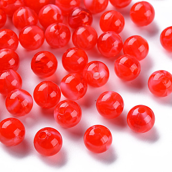 Acrylic Beads, Imitation Gemstone, Round, Red, 8mm, Hole: 1.8mm, about 2000pcs/500g