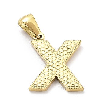 Ion Plating(IP) 316L Surgical Stainless Steel Pendants, Real 18K Gold Plated, Letter Charm, Textured, Letter X, 17x14x1.6mm, Hole: 3.5mm