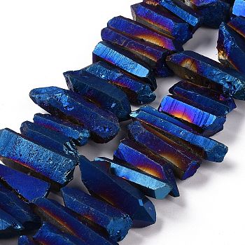Natural Quartz Crystal Points Beads Strands, Dyed, Nuggets, Midnight Blue, 15~30x4~8x4~7mm, Hole: 1mm, 8 inch
