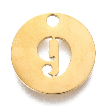 304 Stainless Steel Pendants, Cut-Out, Hollow, Flat Round with Number, Golden, Num.9, 19x1.5mm, Hole: 2.5mm
