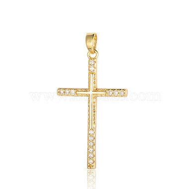 Real 18K Gold Plated Clear Cross Brass+Cubic Zirconia Pendants